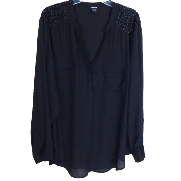 Torrid Black Beaded Shoulder Blouse - Picture 1 of 4